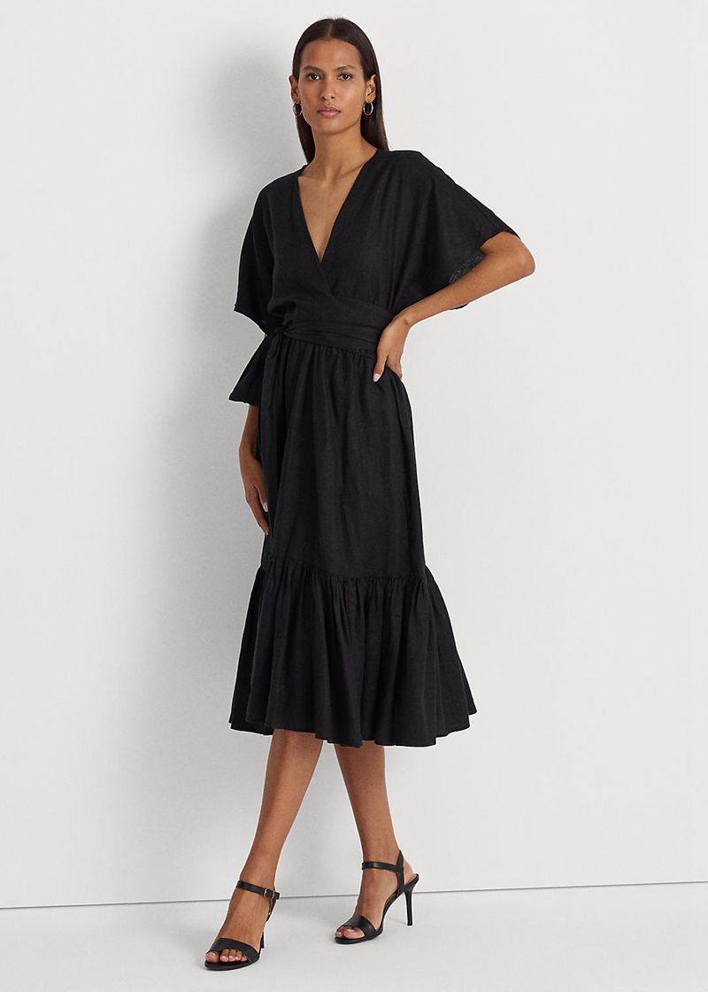 Vestidos Lauren Mujer Belted Linen Wrap-Style Chile Negras MALFD-4926